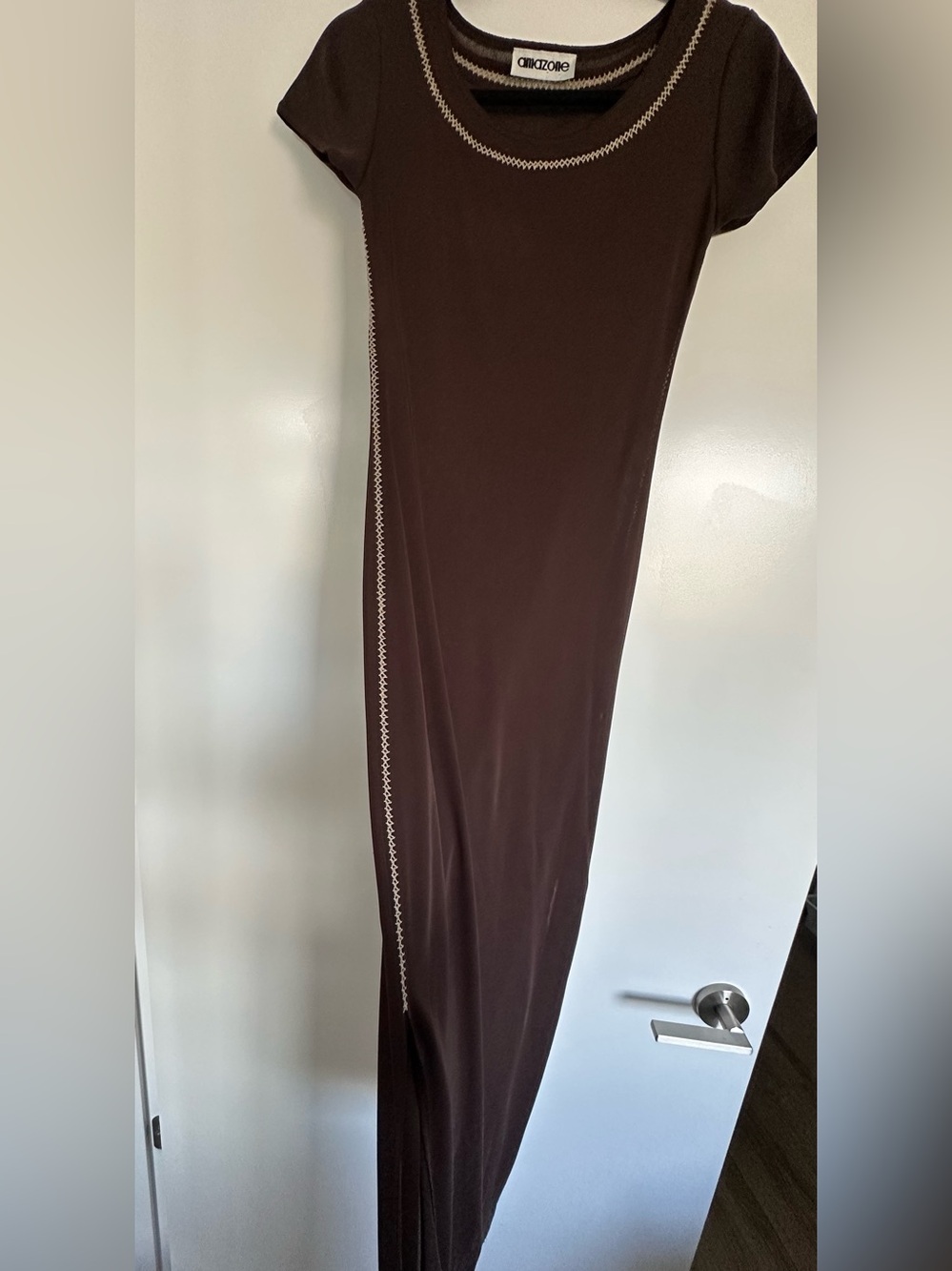 90s/Y2K Brown Sheer Maxi Dress w/ Side Stitch Detail & Side Slit -Made in France